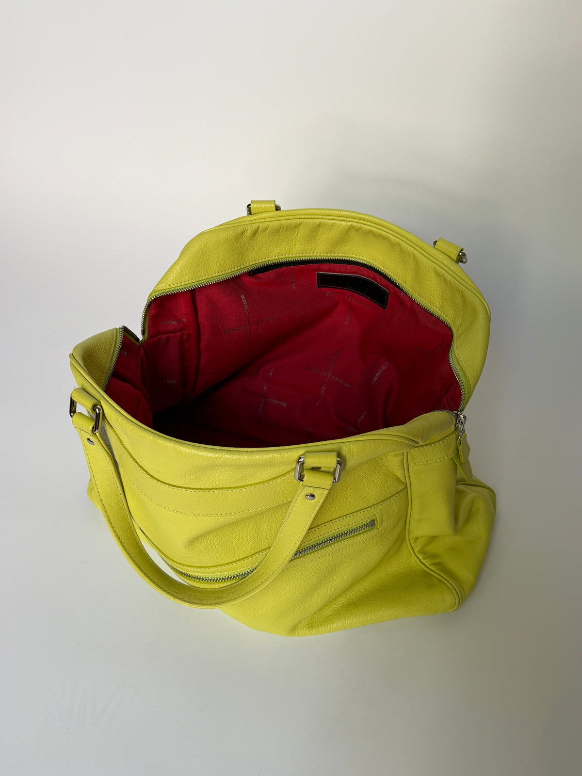 Yellow Leather Travel Tote with Red Lining