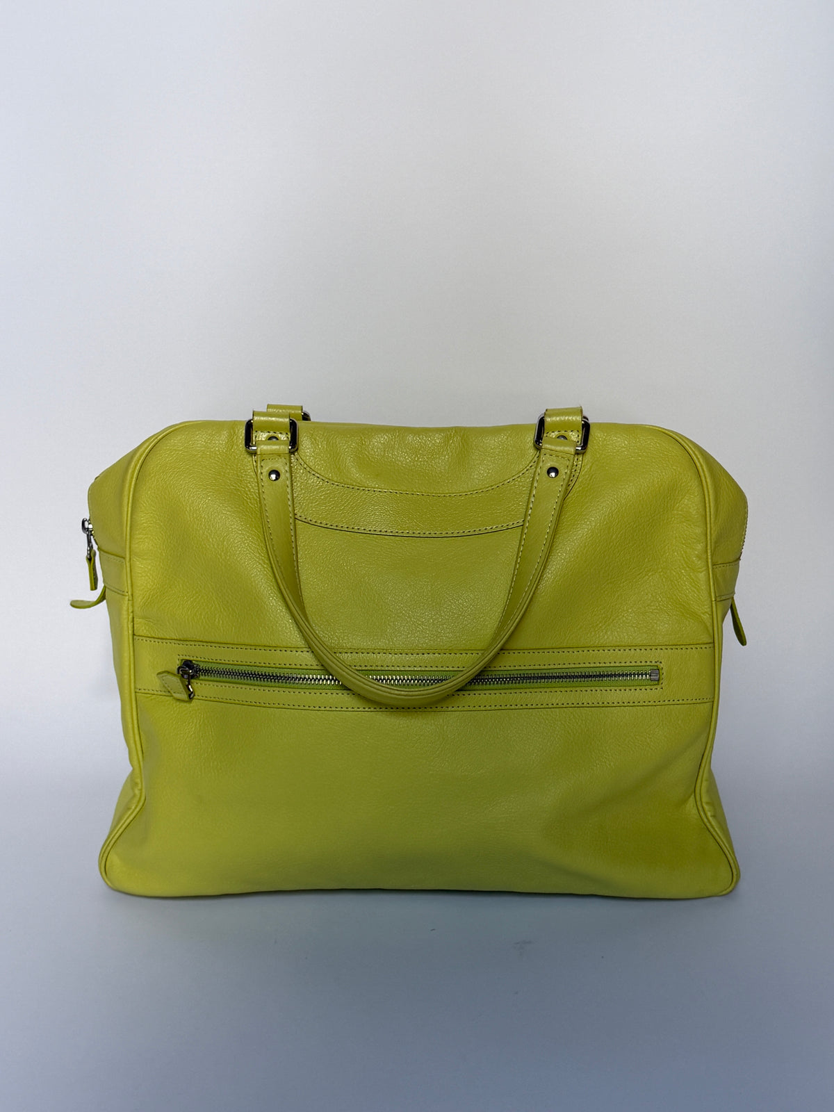 Yellow Leather Travel Tote with Red Lining