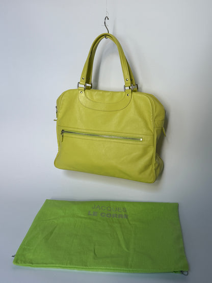 Yellow Leather Travel Tote with Red Lining