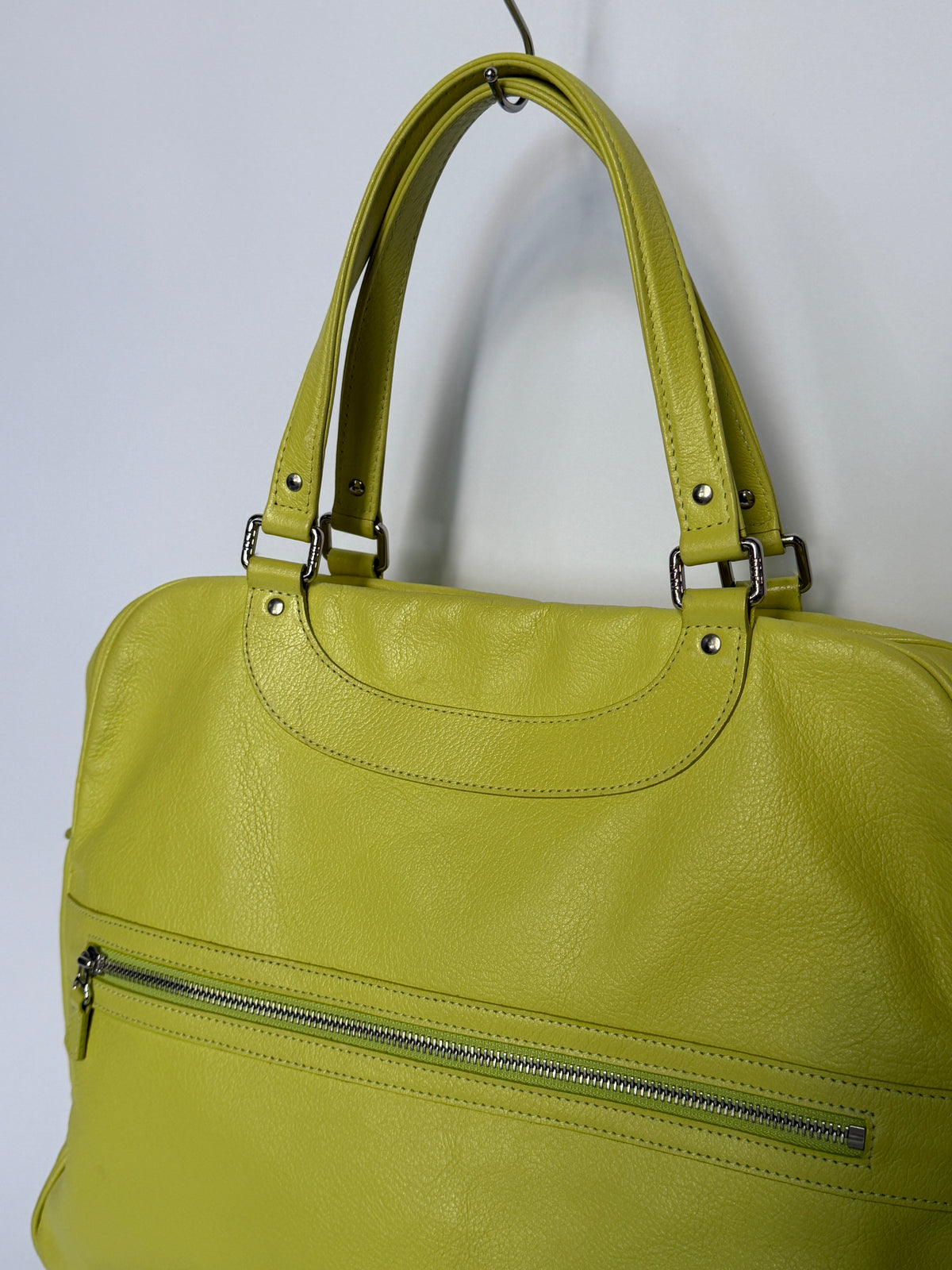 Yellow Leather Travel Tote with Red Lining