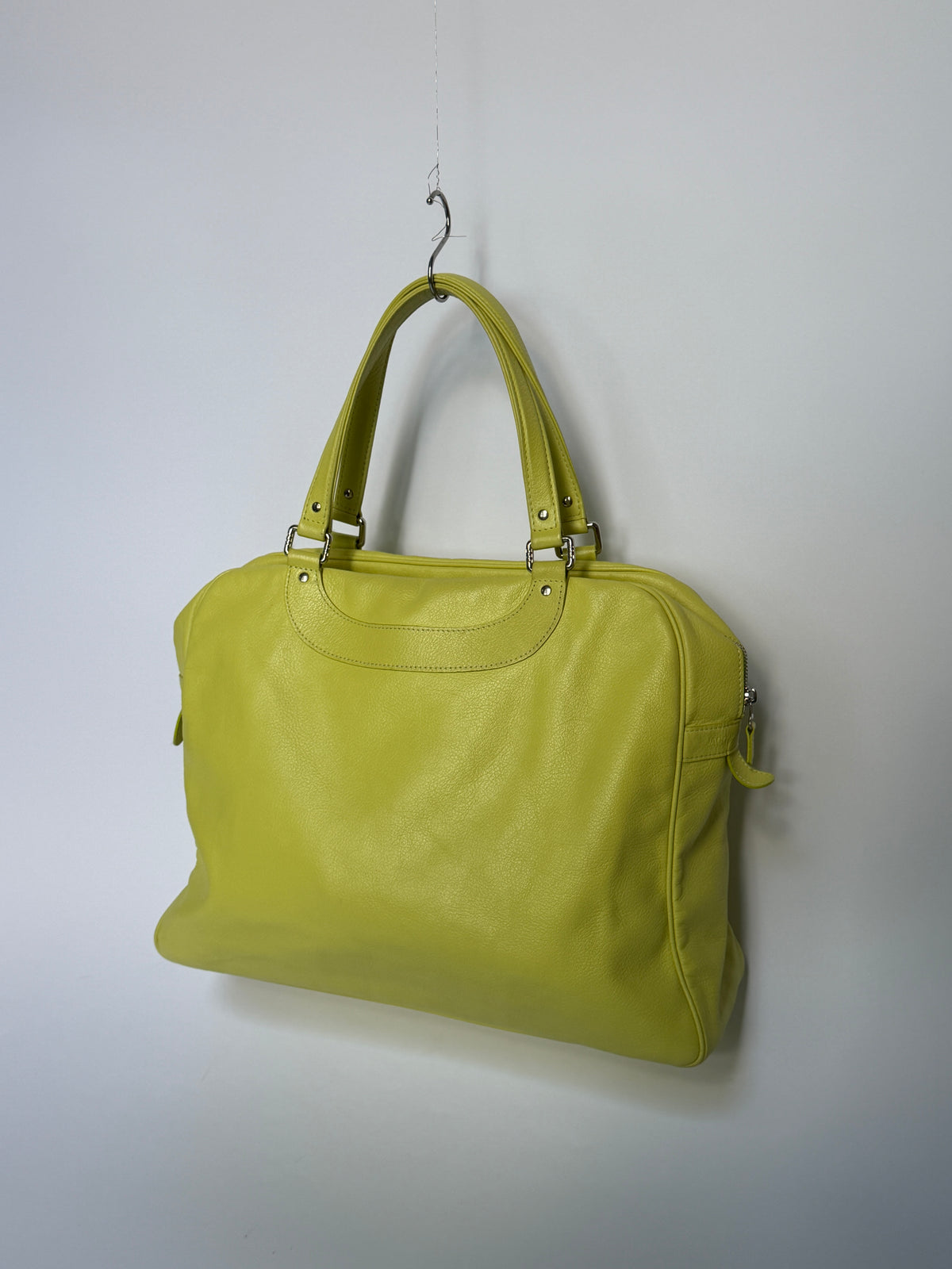 Yellow Leather Travel Tote with Red Lining
