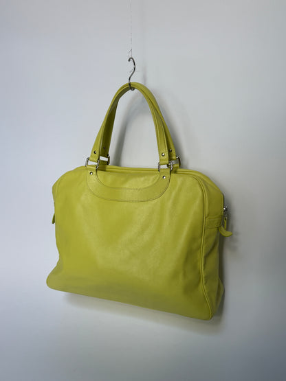 Yellow Leather Travel Tote with Red Lining