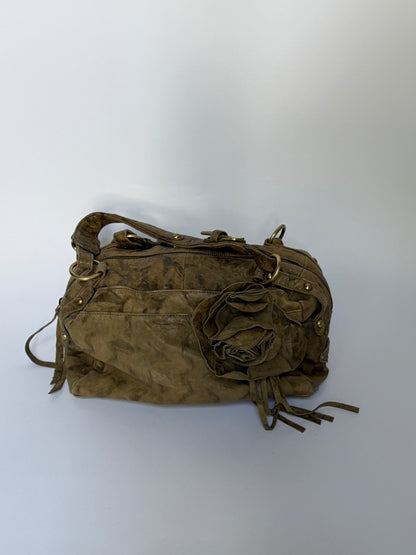 Leather Shoulder Bag with Flower Applique