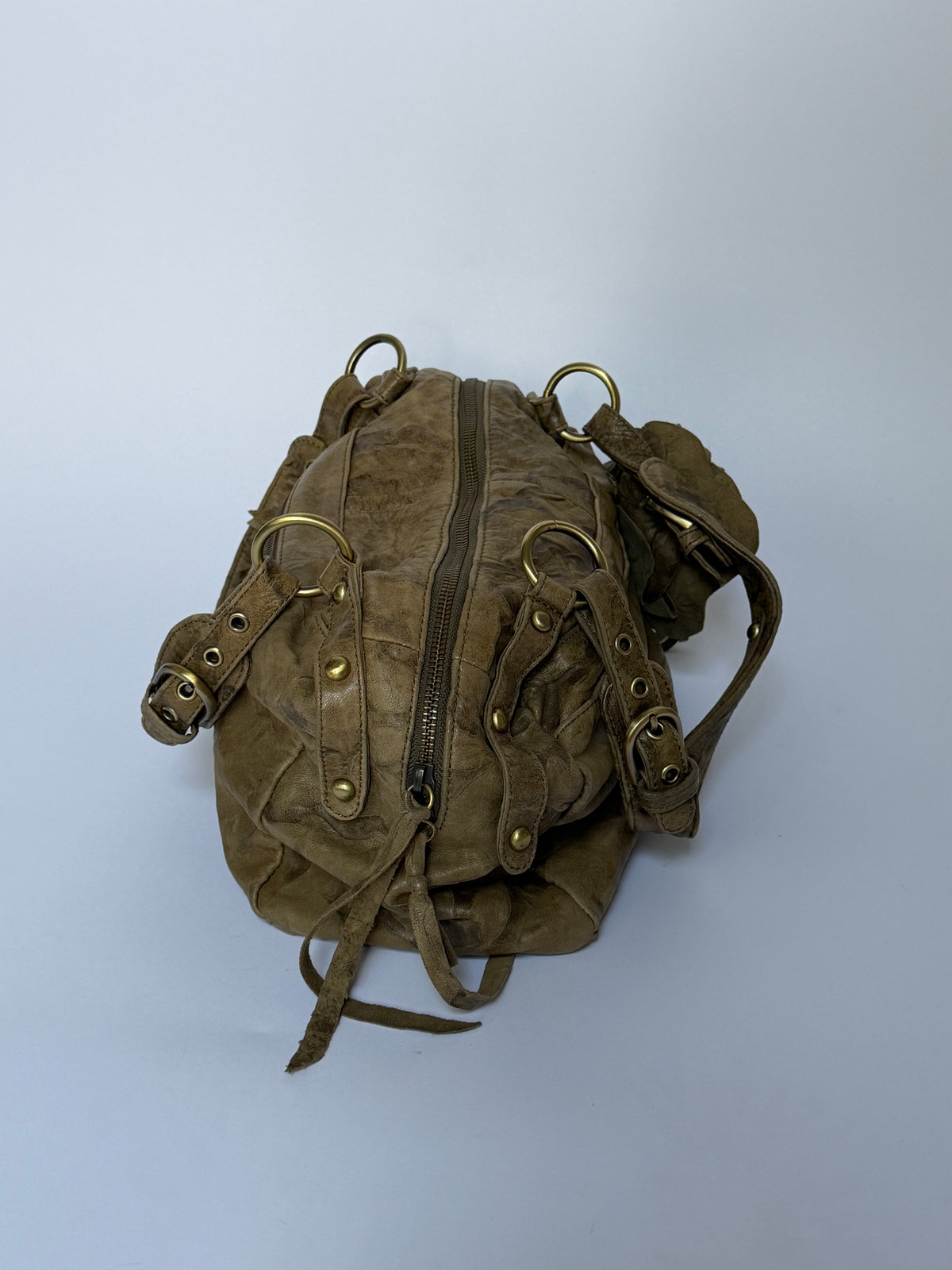 Leather Shoulder Bag with Flower Applique