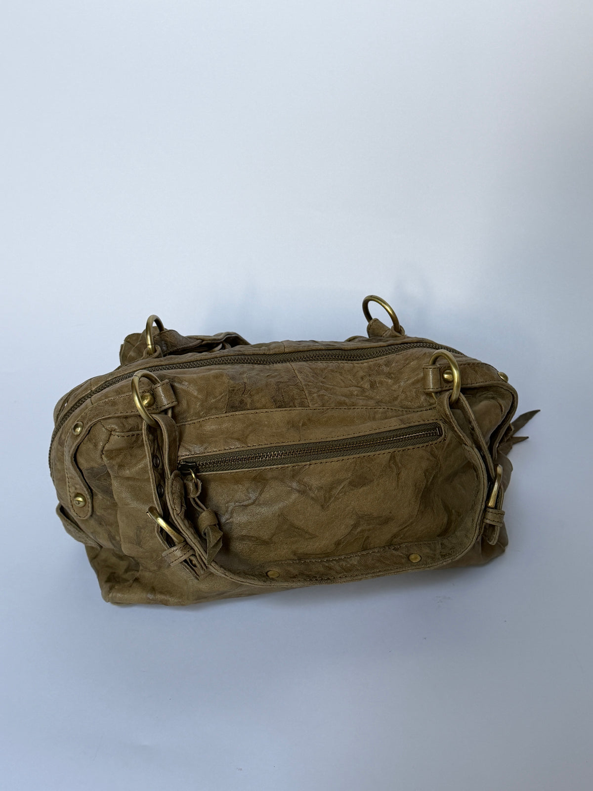 Leather Shoulder Bag with Flower Applique
