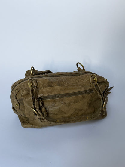 Leather Shoulder Bag with Flower Applique