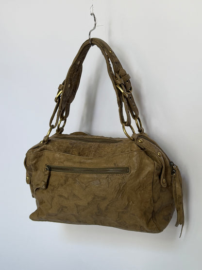Leather Shoulder Bag with Flower Applique