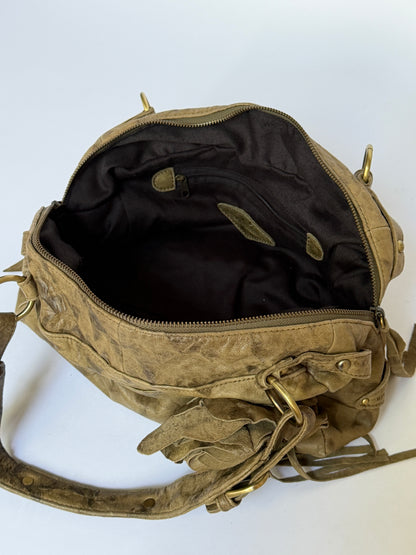 Leather Shoulder Bag with Flower Applique