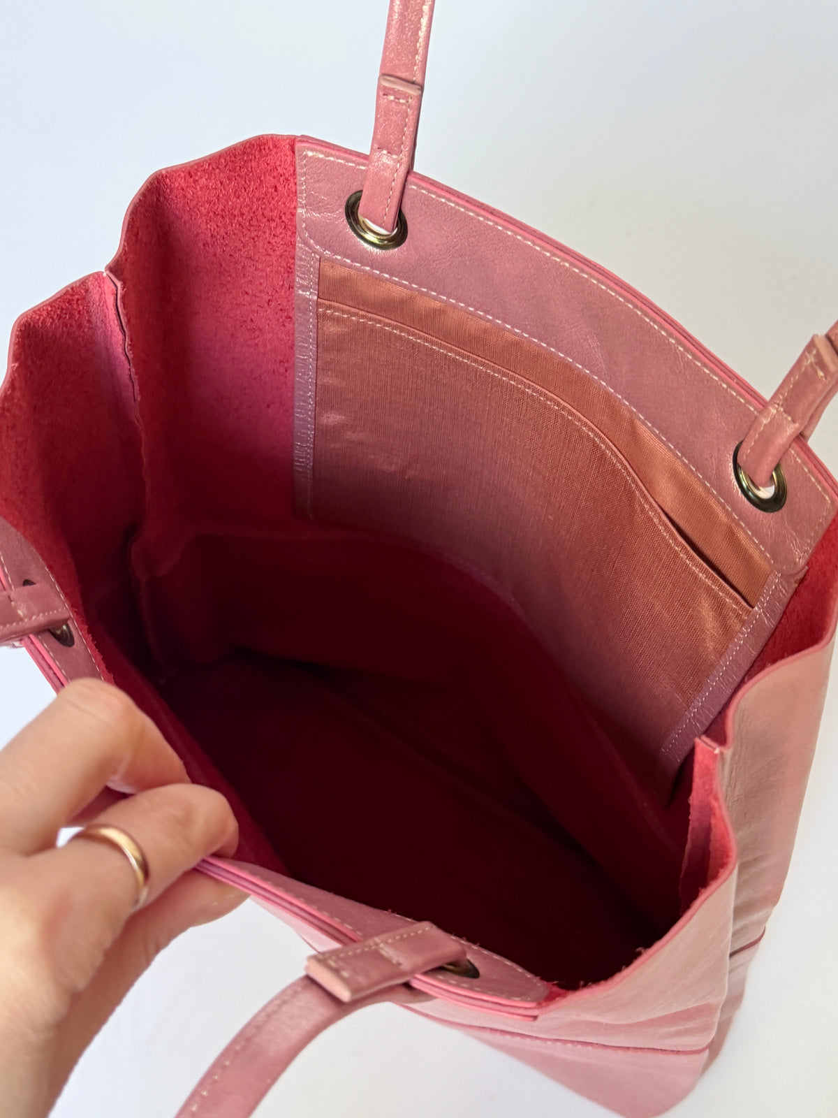 Metallic Pink Leather Mini Tote with Suede Lining