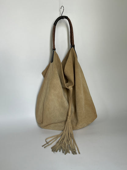 Slouchy Suede Ecru Tassel Tote