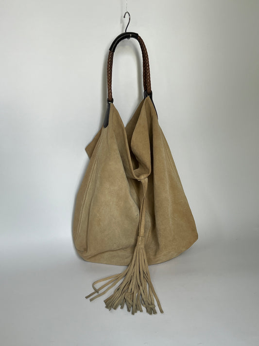 Slouchy Suede Ecru Tassel Tote