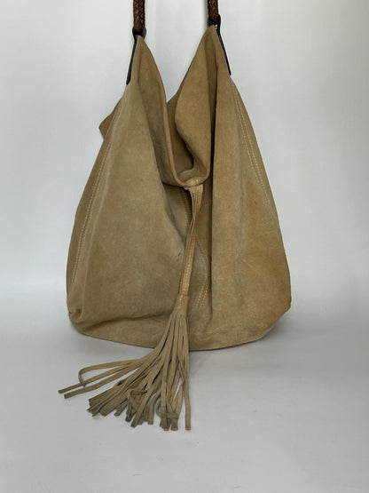 Slouchy Suede Ecru Tassel Tote