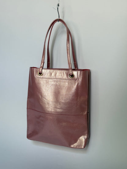 Metallic Pink Leather Mini Tote with Suede Lining