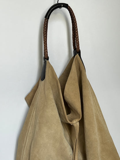 Slouchy Suede Ecru Tassel Tote