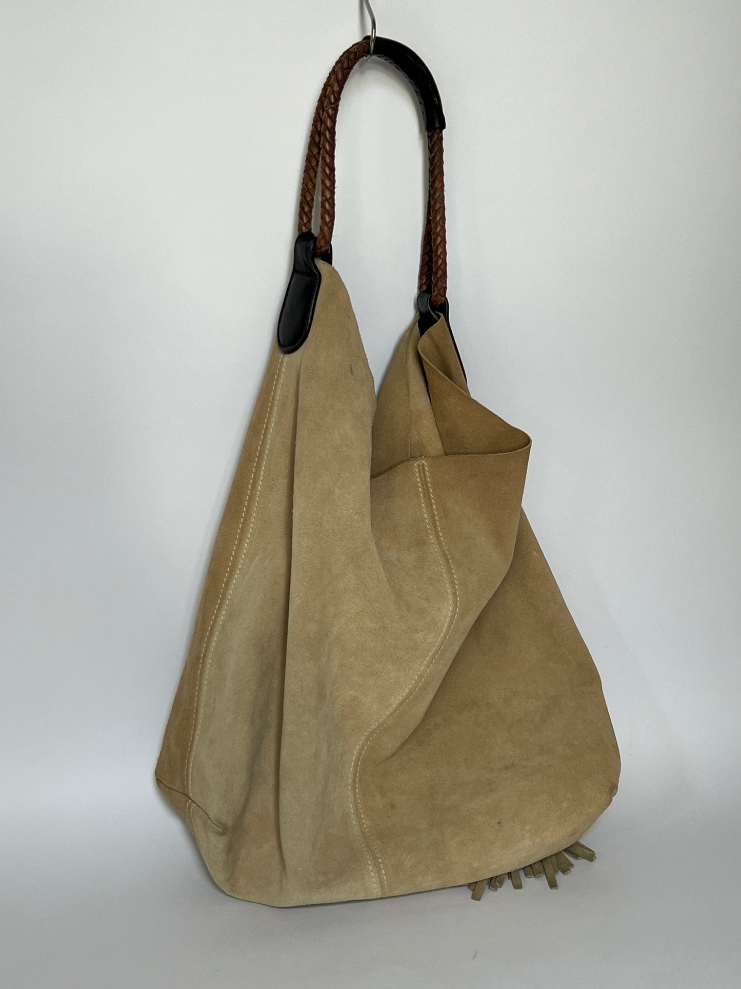 Slouchy Suede Ecru Tassel Tote