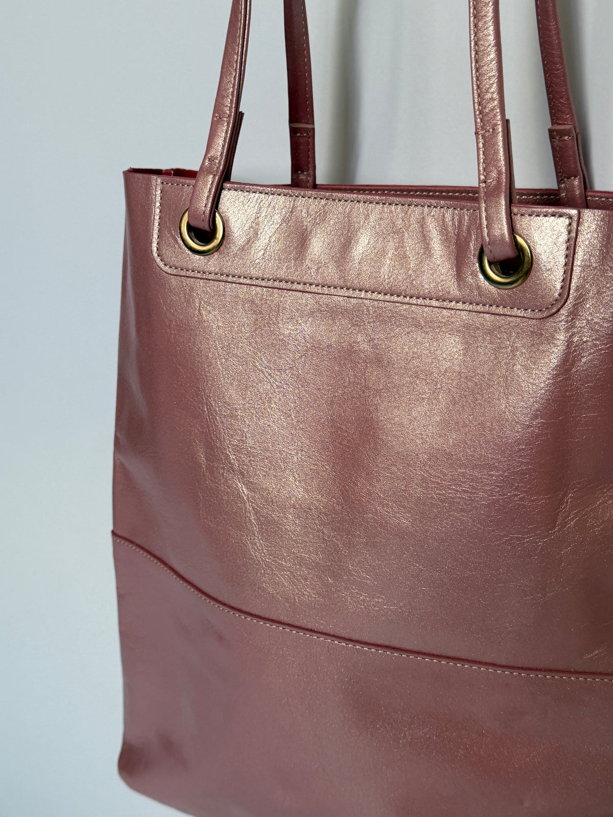 Metallic Pink Leather Mini Tote with Suede Lining