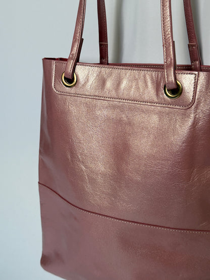 Metallic Pink Leather Mini Tote with Suede Lining