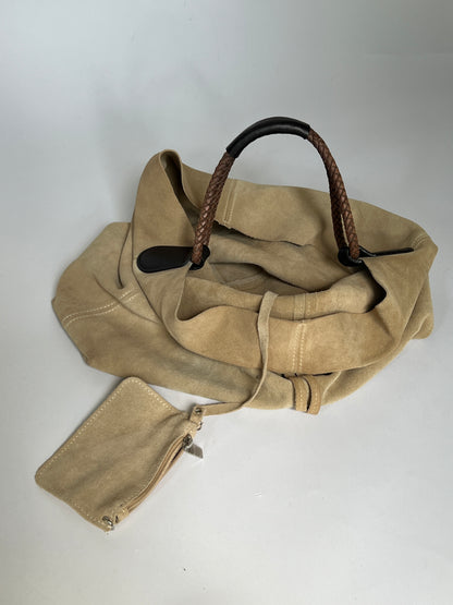 Slouchy Suede Ecru Tassel Tote