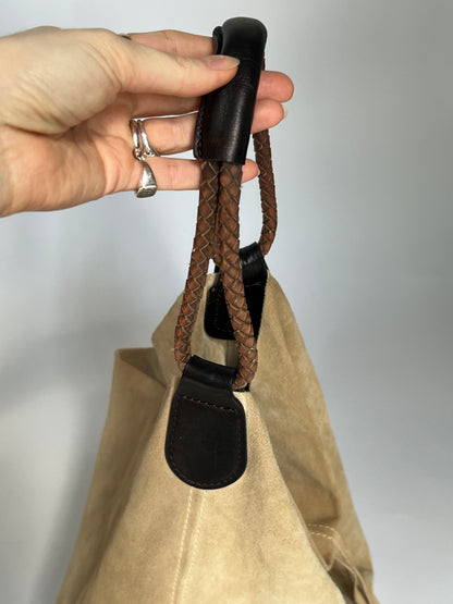 Slouchy Suede Ecru Tassel Tote