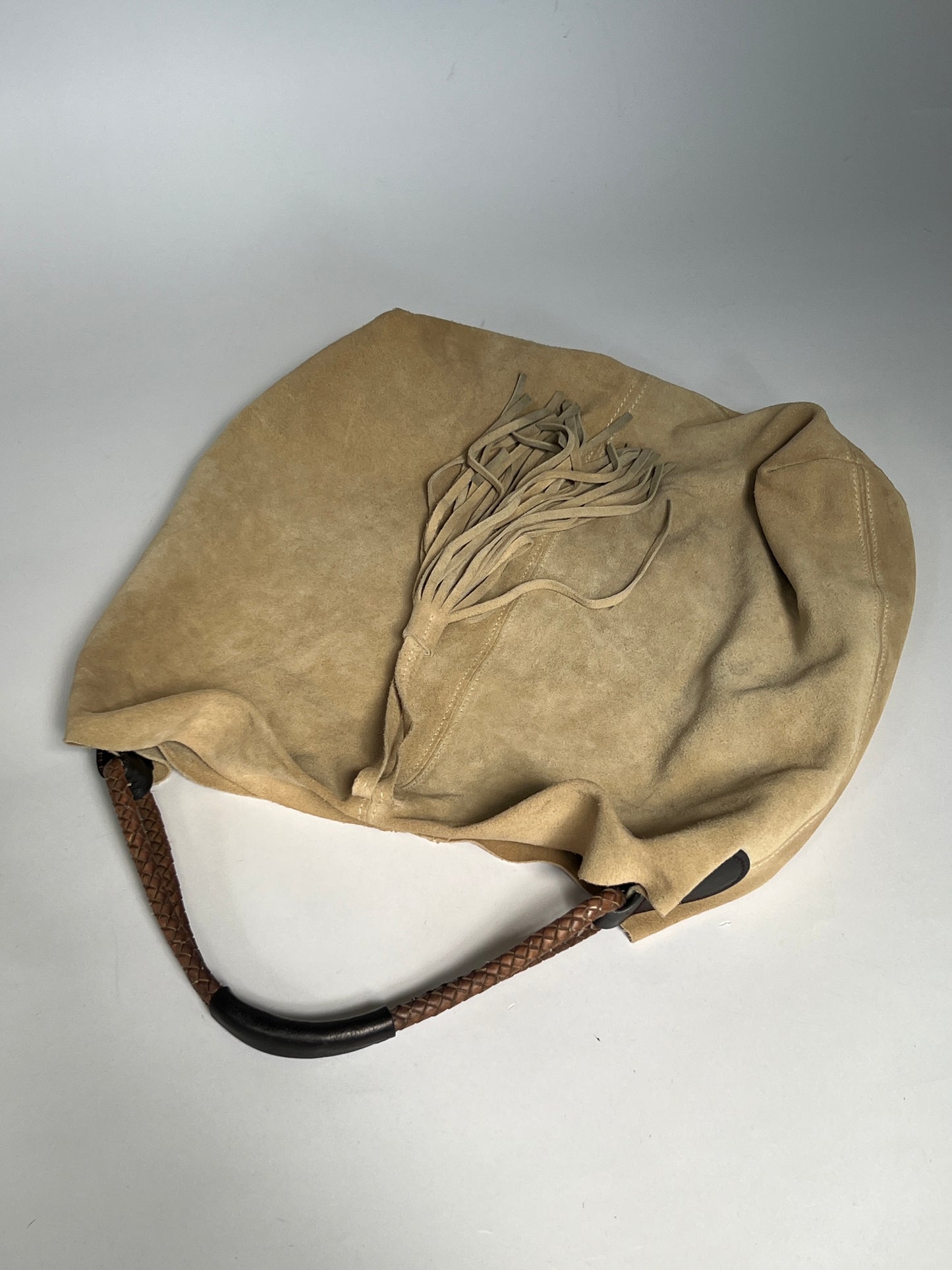 Slouchy Suede Ecru Tassel Tote