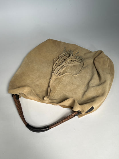 Slouchy Suede Ecru Tassel Tote
