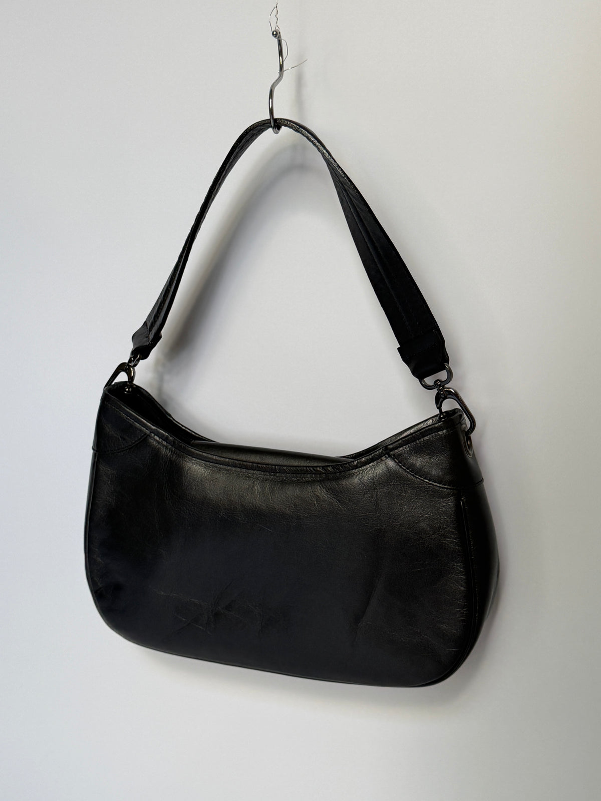Black Leather Lace-Up Corset Shoulder Bag