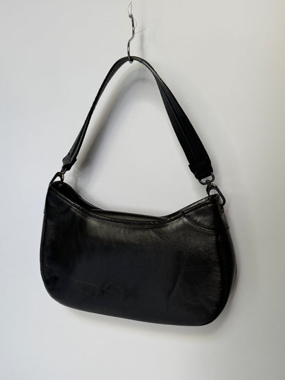 Black Leather Lace-Up Corset Shoulder Bag
