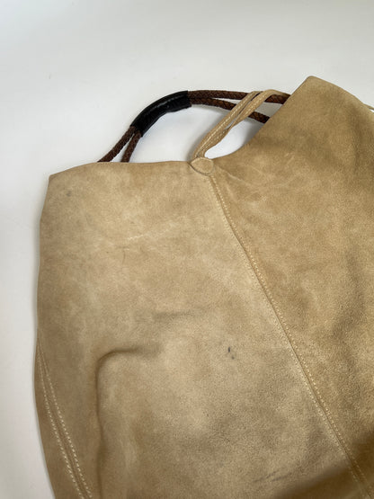 Slouchy Suede Ecru Tassel Tote