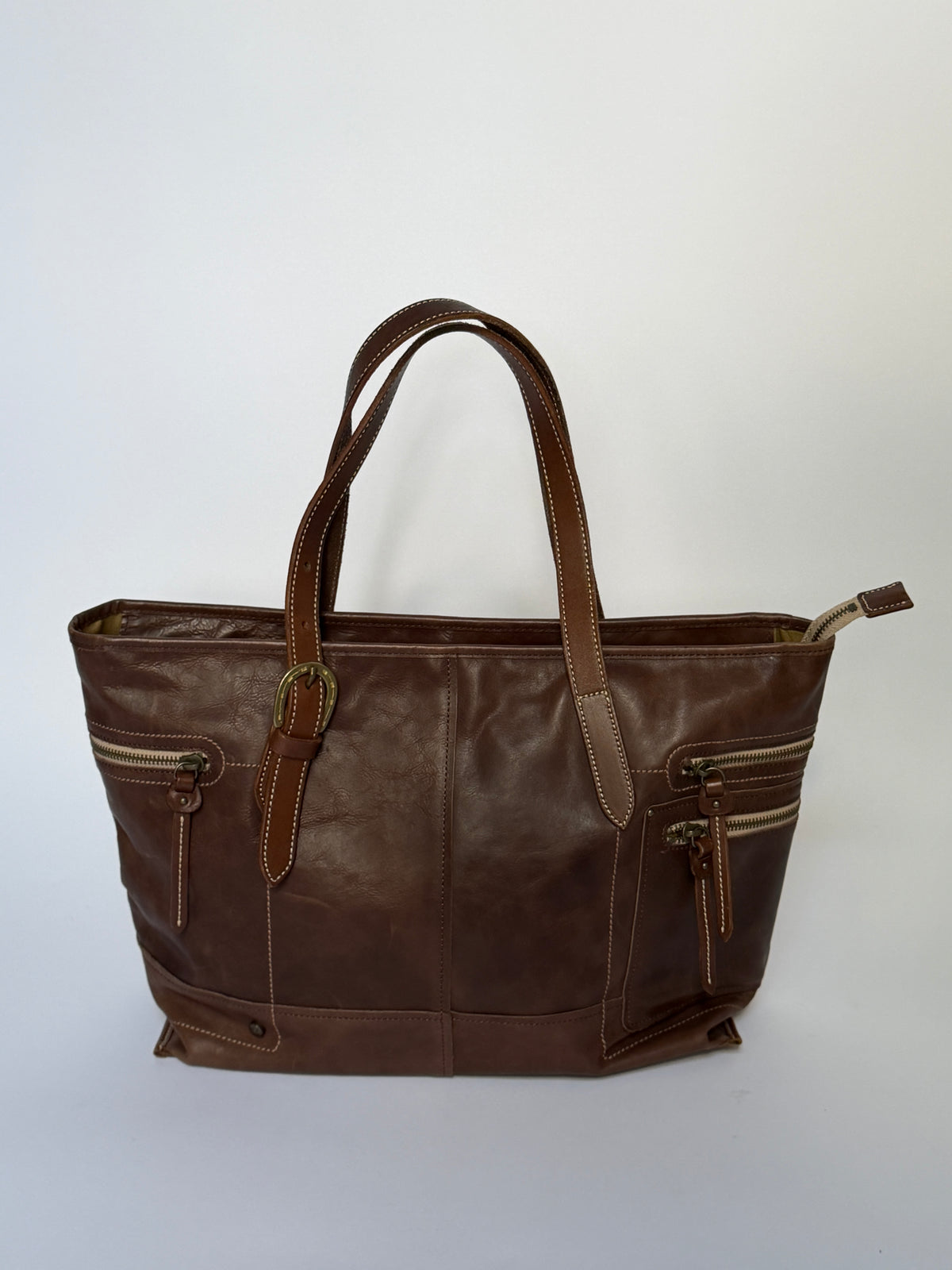 Leather Tote Bag with Horseshoe Buckle Detail