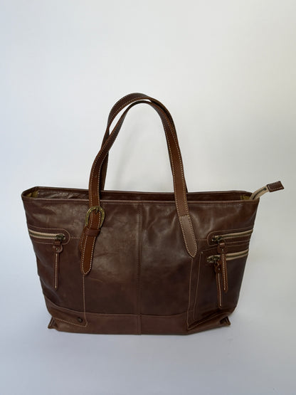Leather Tote Bag with Horseshoe Buckle Detail