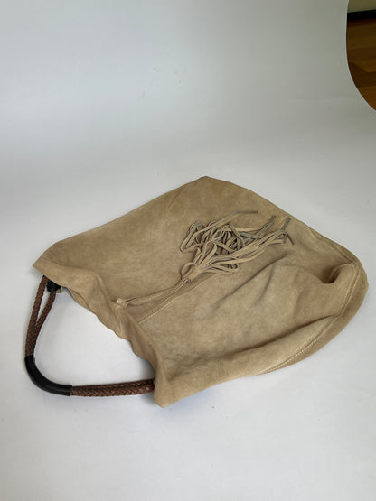 Slouchy Suede Ecru Tassel Tote