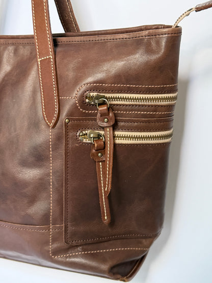 Leather Tote Bag with Horseshoe Buckle Detail
