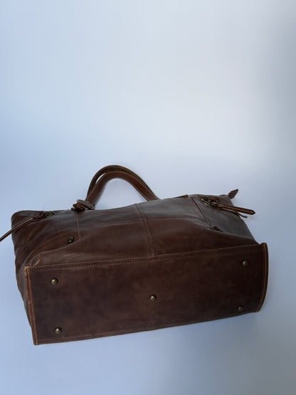 Leather Tote Bag with Horseshoe Buckle Detail