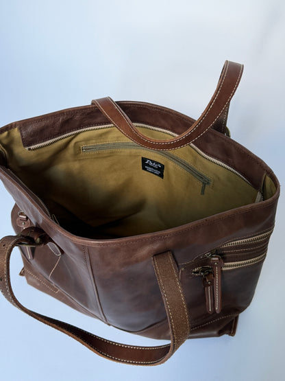 Leather Tote Bag with Horseshoe Buckle Detail