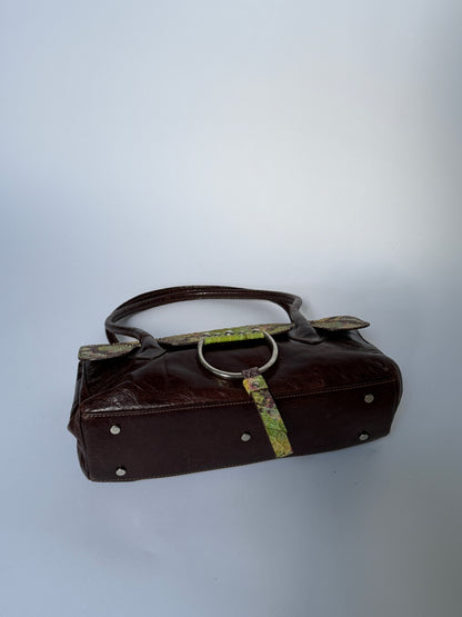 Python-Embossed Brown Leather Bag