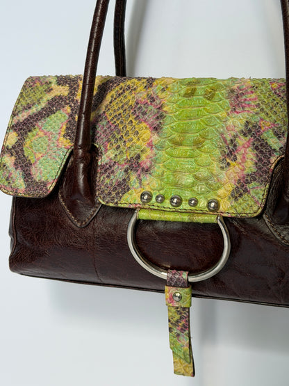 Python-Embossed Brown Leather Bag