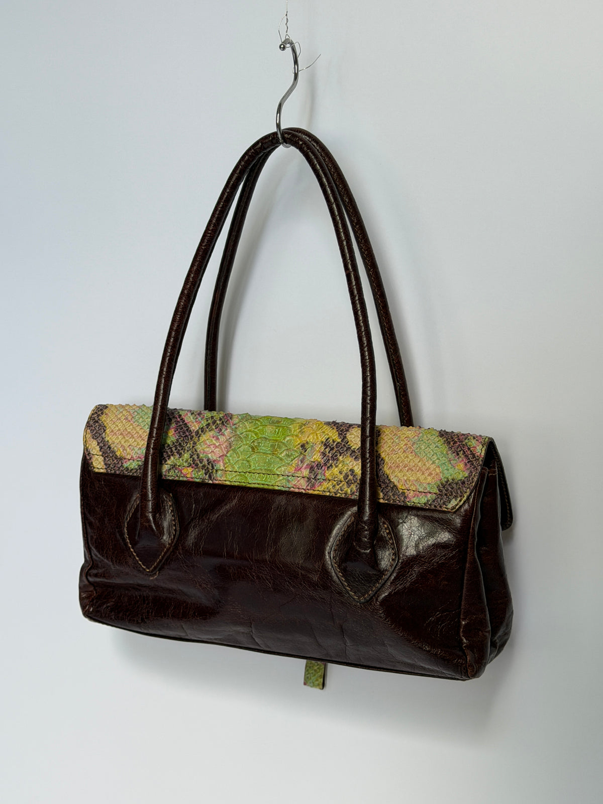 Python-Embossed Brown Leather Bag