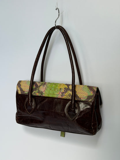 Python-Embossed Brown Leather Bag