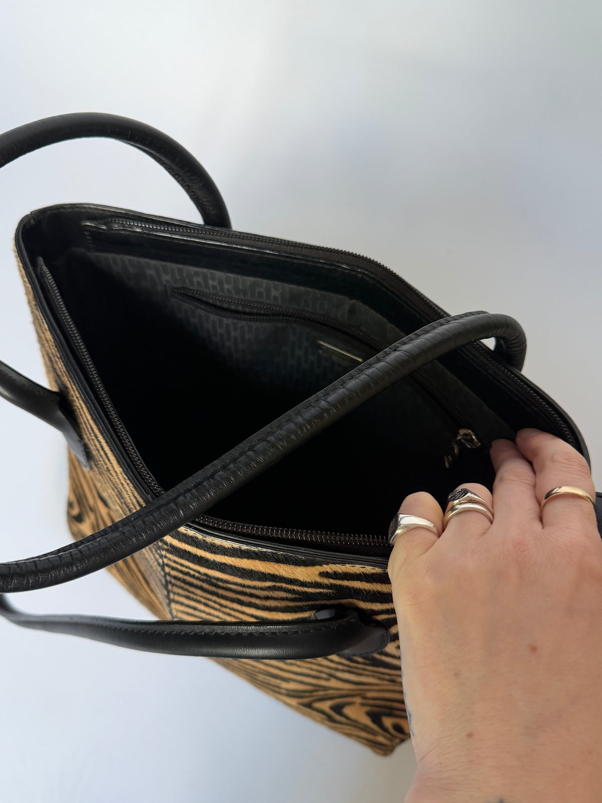 Tiger Print Calf Hair Structured Tote Bag