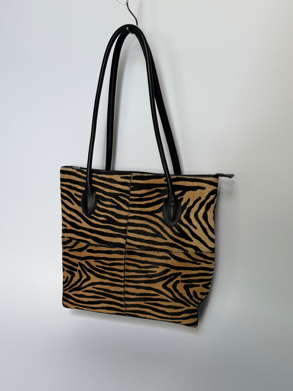 Tiger Print Calf Hair Structured Tote Bag