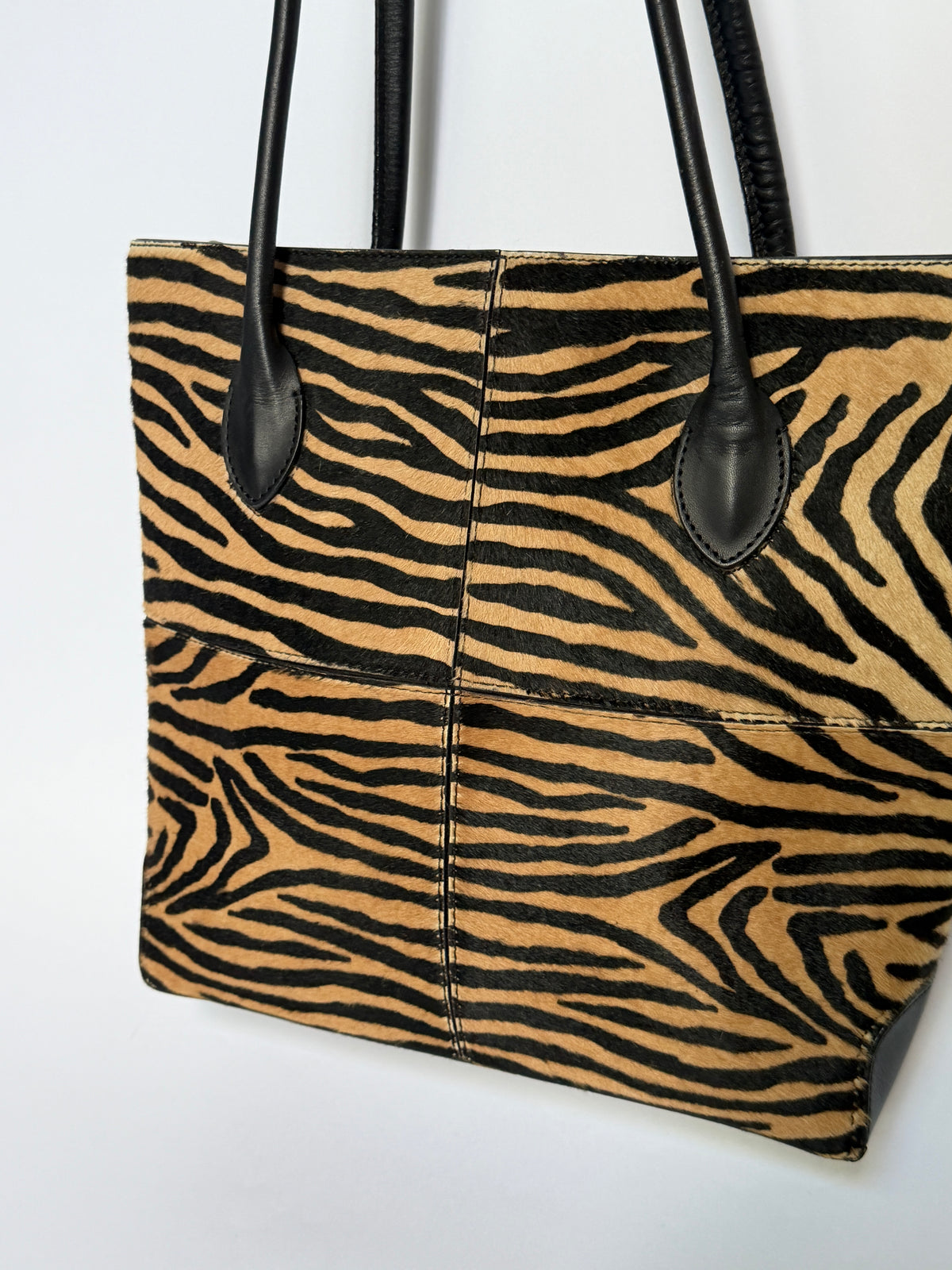 Tiger Print Calf Hair Structured Tote Bag