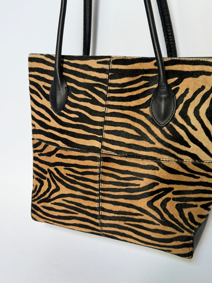 Tiger Print Calf Hair Structured Tote Bag