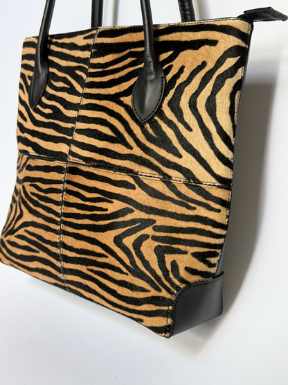 Tiger Print Calf Hair Structured Tote Bag