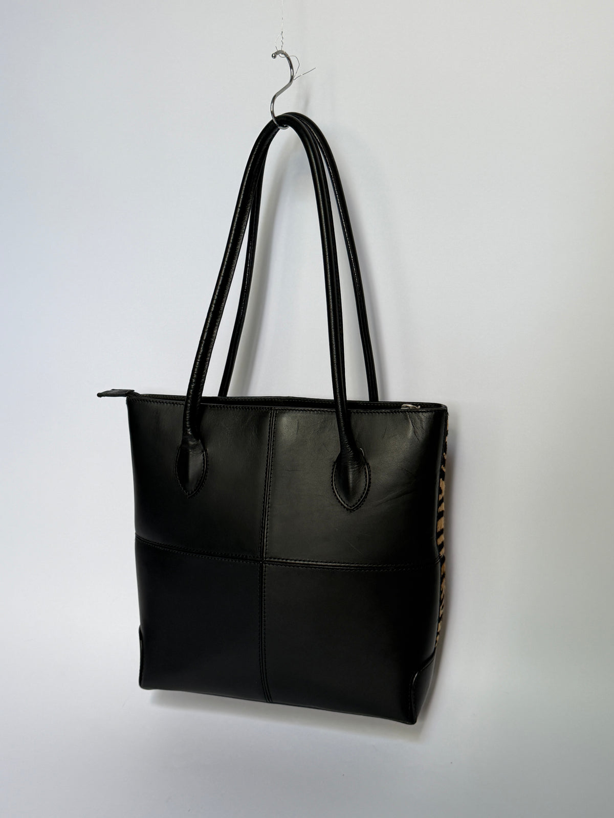 Tiger Print Calf Hair Structured Tote Bag