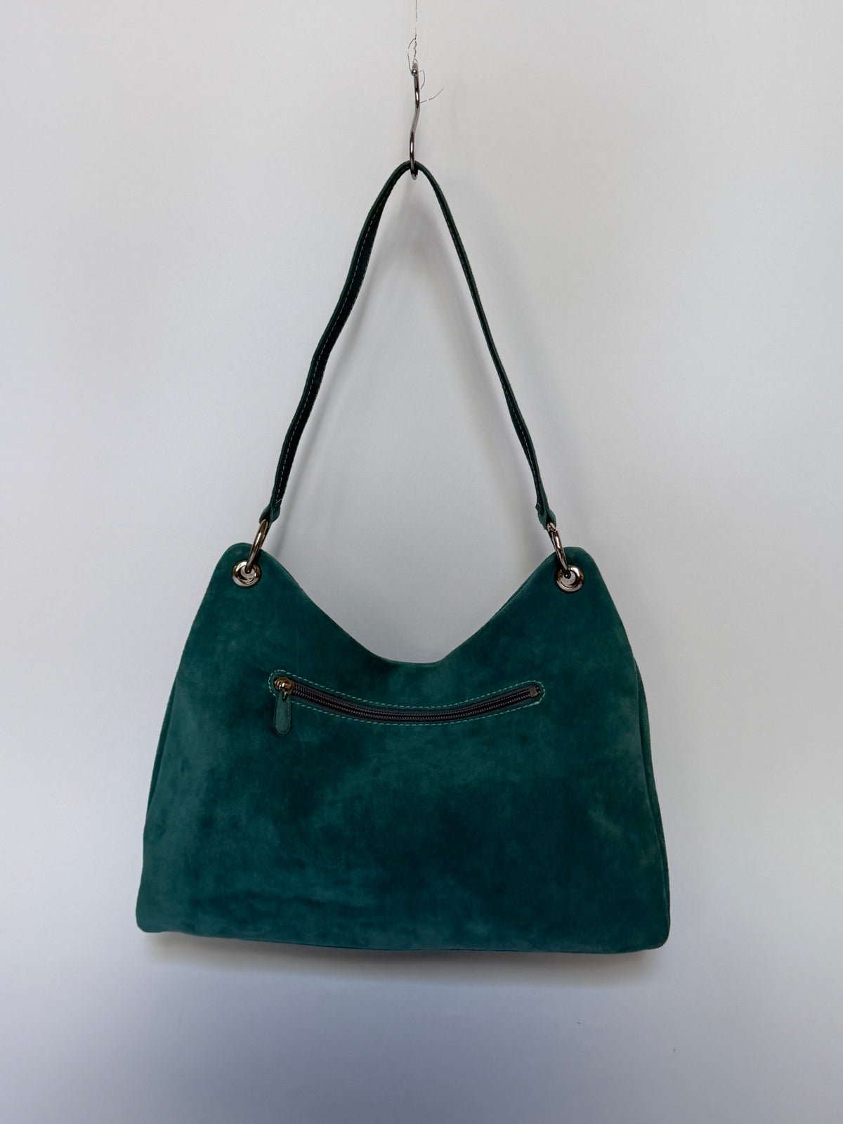 Blue Suede Hobo Bag with Twin Front Pockets