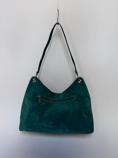 Blue Suede Hobo Bag with Twin Front Pockets
