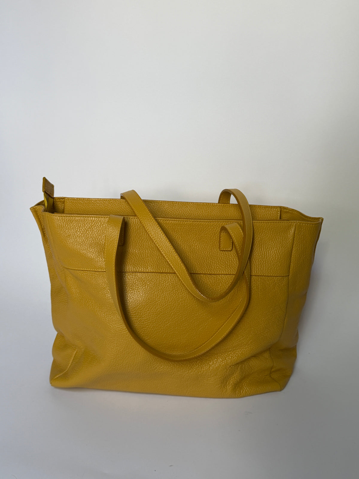 Mustard Yellow Leather Oversized Tote Bag