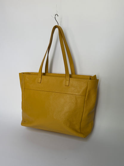 Mustard Yellow Leather Oversized Tote Bag