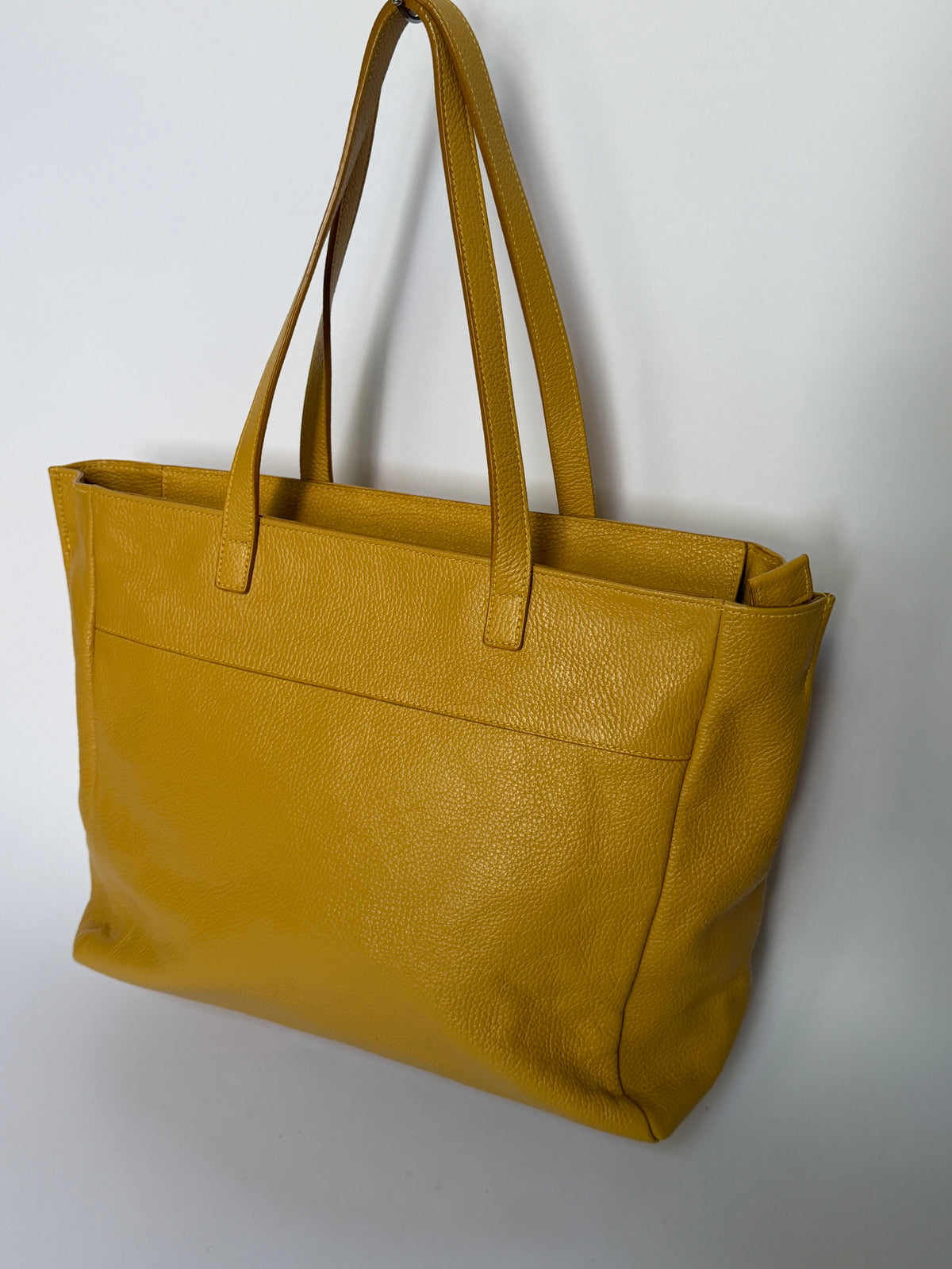 Mustard Yellow Leather Oversized Tote Bag