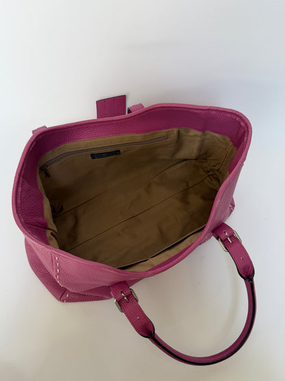 Magenta Leather Tote with Grommet Buckle Strap